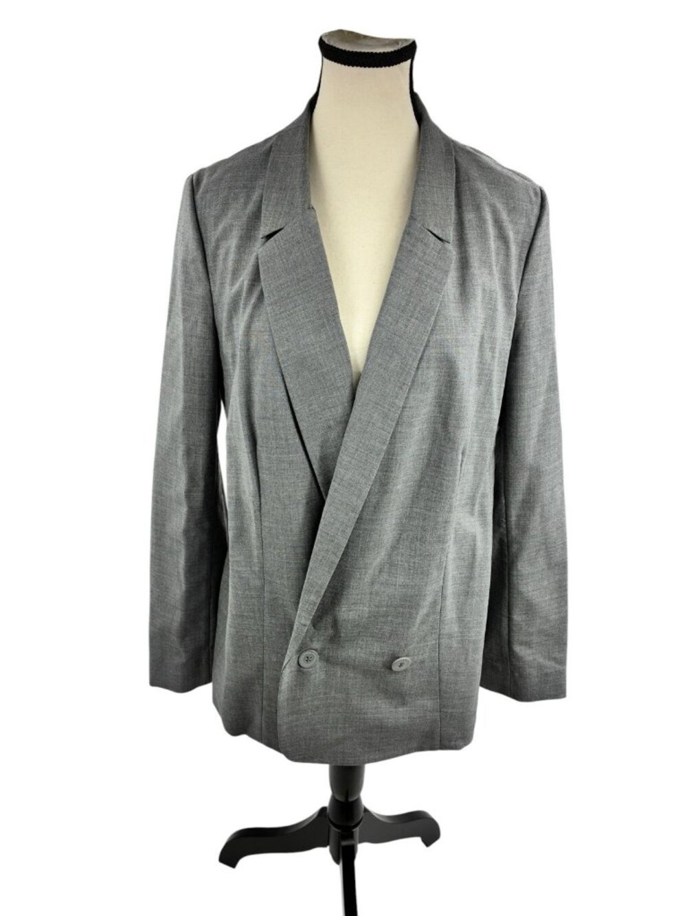 Halston Heritage Womens Gray Double Breasted Blazer Jacket Wool Size Medium